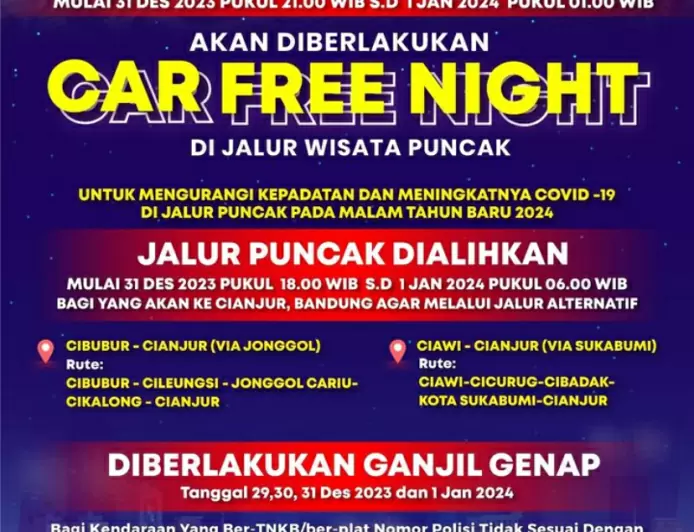 Ini Jadwal Car Free Night Malam Tahun Baru di Kawasan Puncak