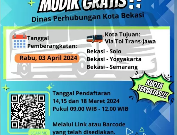 Siapkan 10 Bus, Dishub Kota Bekasi Gelar Mudik Gratis 2024. Ini Cara dan Syaratnya